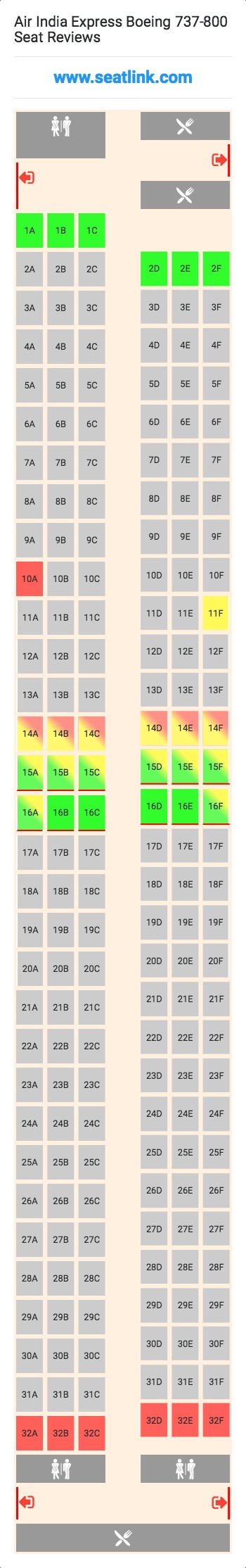 Air India Express Boeing 737-800 (738) Seat Map
