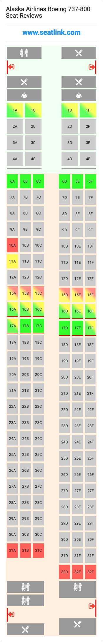 Alaska Airlines Boeing 737-800 (73H) Seat Map