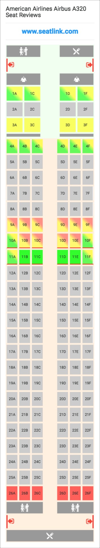American Airlines Airbus A320 (320) Seat Map