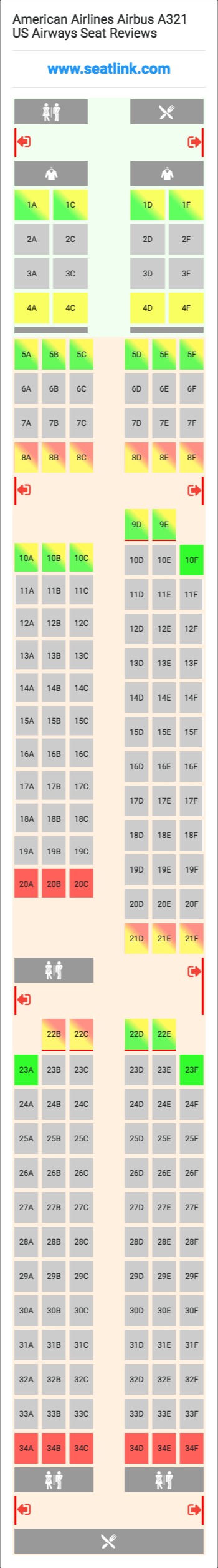 American Airlines Airbus A321 US Airways (321) Seat Map