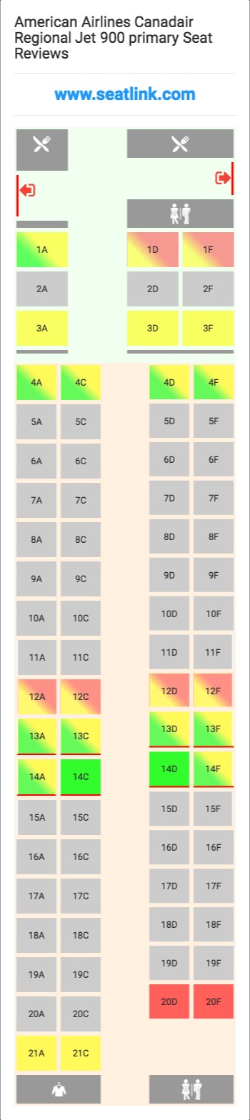 American Airlines Canadair Regional Jet 900 primary (CR9) Seat Map
