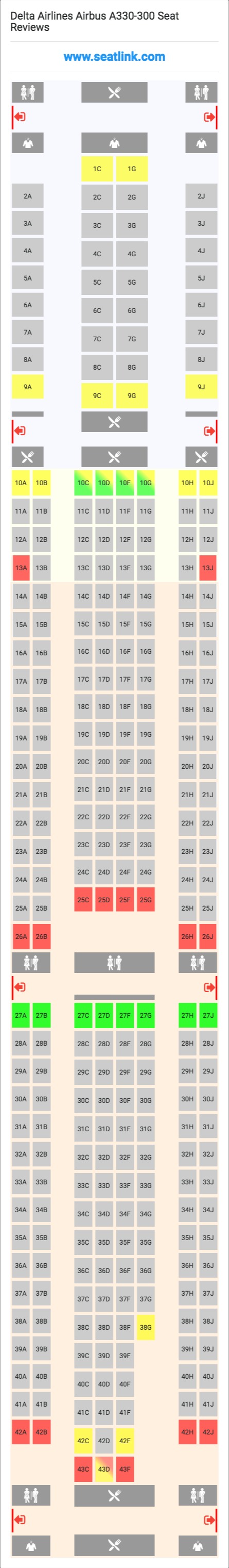 Delta Airlines Airbus A330-300 (333) Seat Map