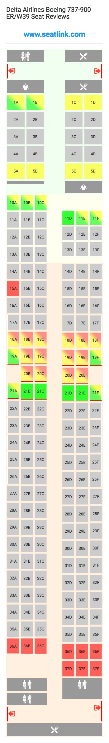 Delta Airlines Boeing 737-900 ER/W39  (739) Seat Map