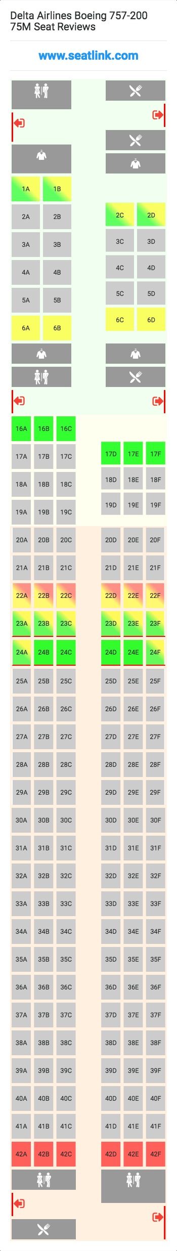 Delta Airlines Boeing 757-200 75M (752) Seat Map