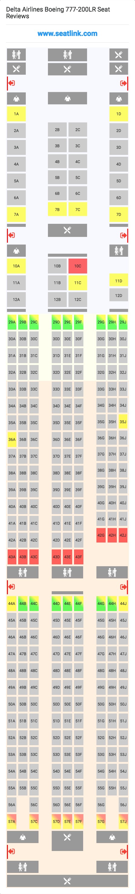 Delta Airlines Boeing 777-200LR (77L) Seat Map