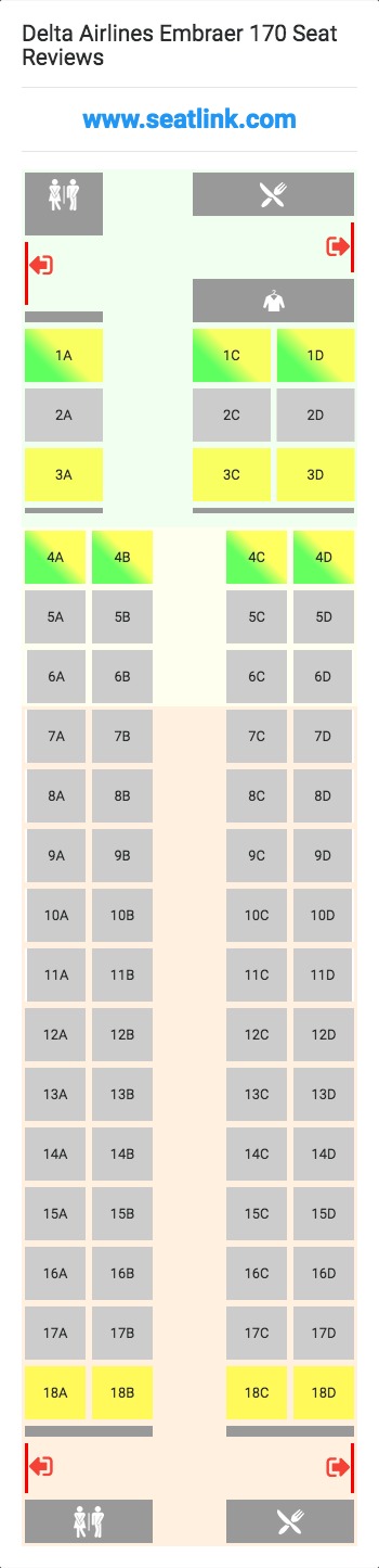 Delta Airlines Embraer 170 (E70) Seat Map