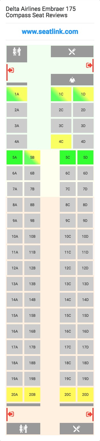 Delta Airlines Embraer 175 Compass (E75) Seat Map