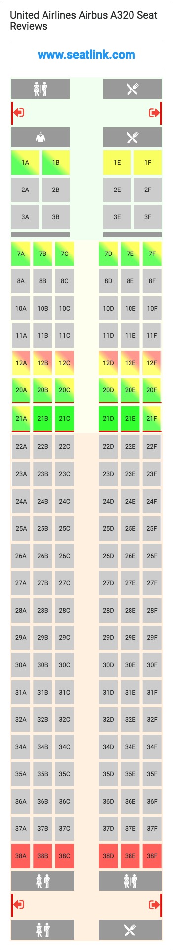 United Airlines Airbus A320 (320) Seat Map