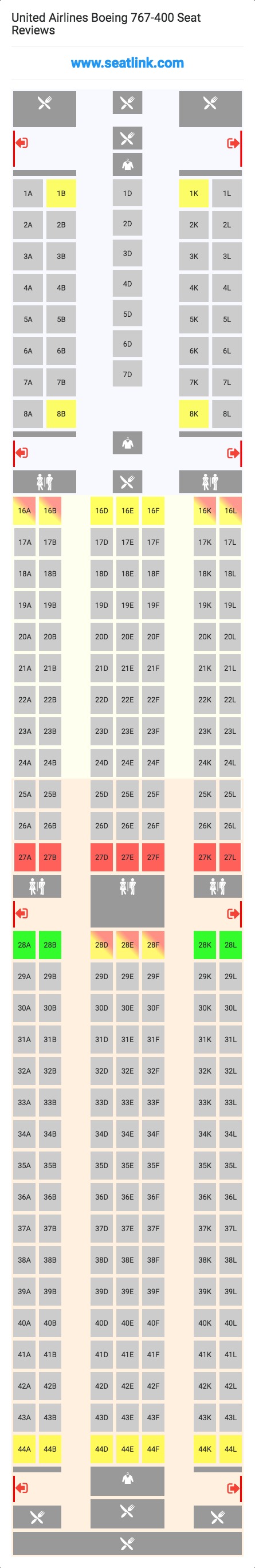 United Airlines Boeing 767-400 (764) Seat Map