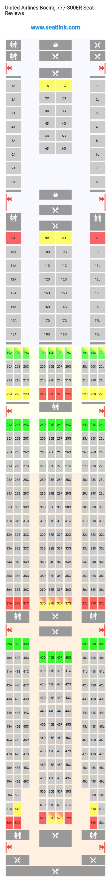 United Airlines Boeing 777-300ER (77W) Seat Map