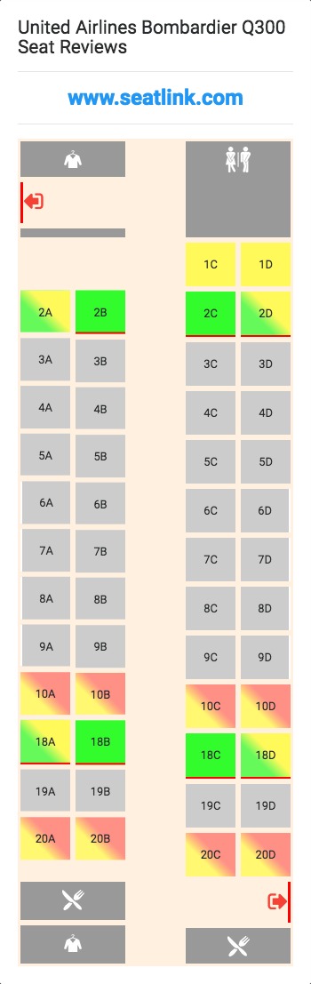 United Airlines Bombardier Q300 (DH3) Seat Map