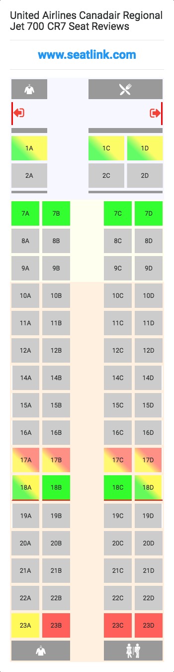 United Airlines Canadair Regional Jet 700 CR7 (CR7) Seat Map