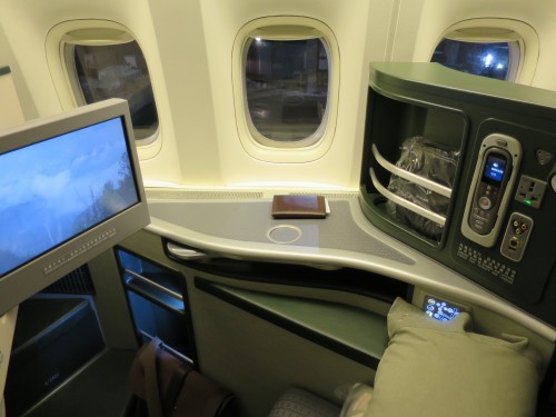 Looking towards the window from the aisle.