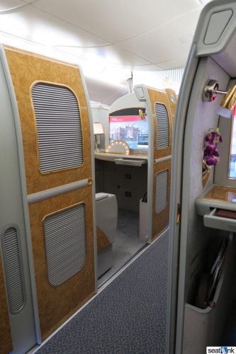 The view from one A380 suite to another on Emirates