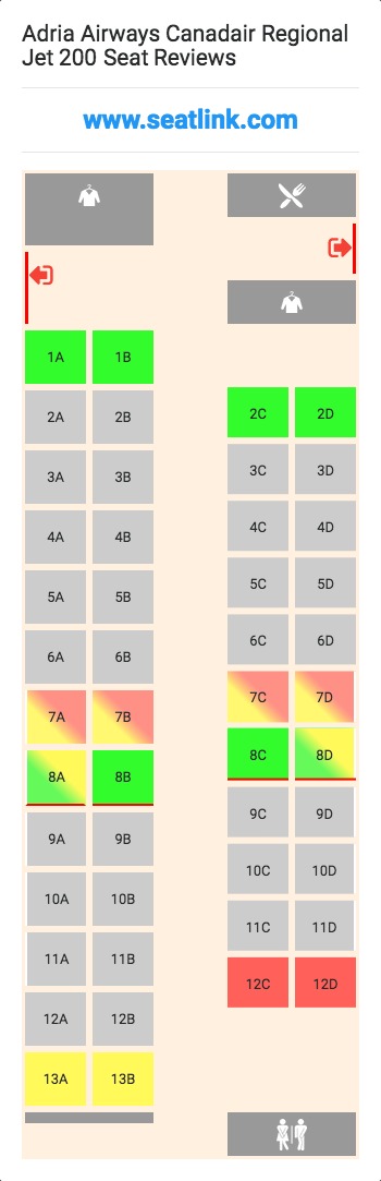 Adria Airways Canadair Regional Jet 200 (CR2) Seat Map