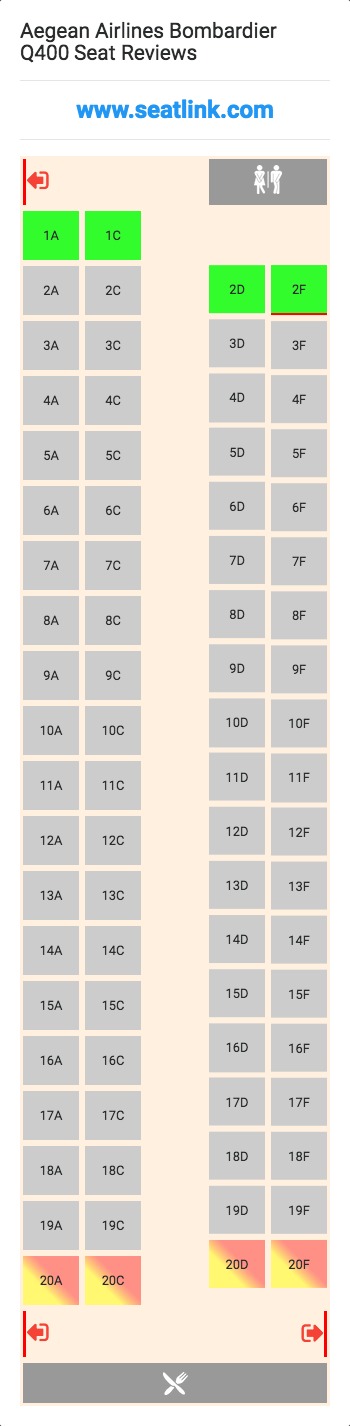 Aegean Airlines Bombardier Q400 (DH4) Seat Map