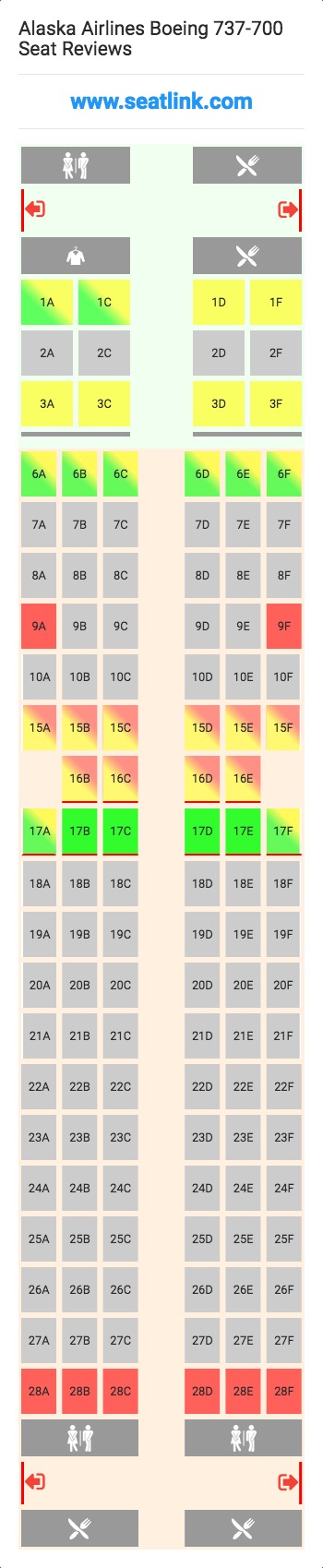 Alaska Airlines Boeing 737-700 (73G) Seat Map