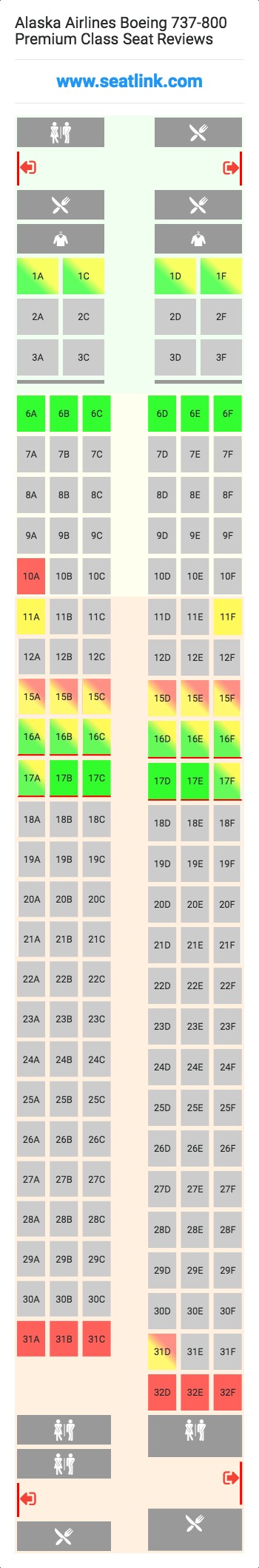 Alaska Airlines Boeing 737-800 Premium Class (73H) Seat Map