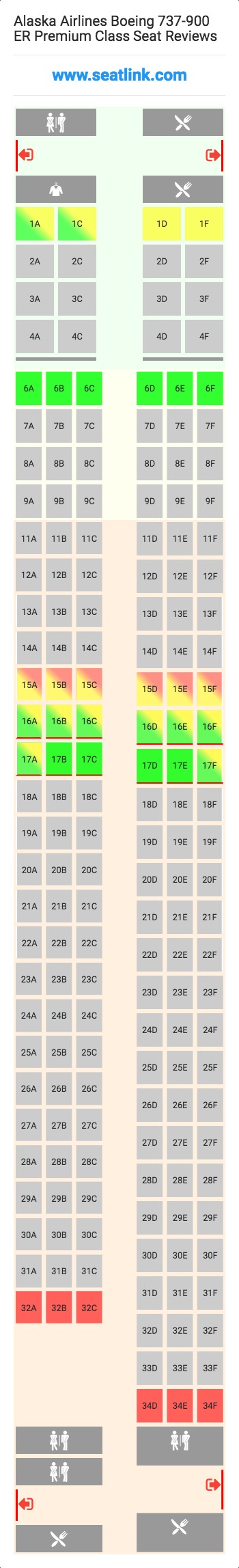 Alaska Airlines Boeing 737-900 ER Premium Class (73J) Seat Map