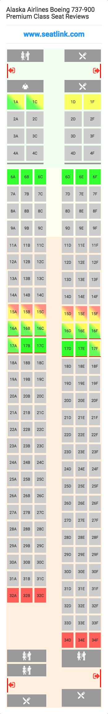 Alaska Airlines Boeing 737-900 Premium Class (739) Seat Map