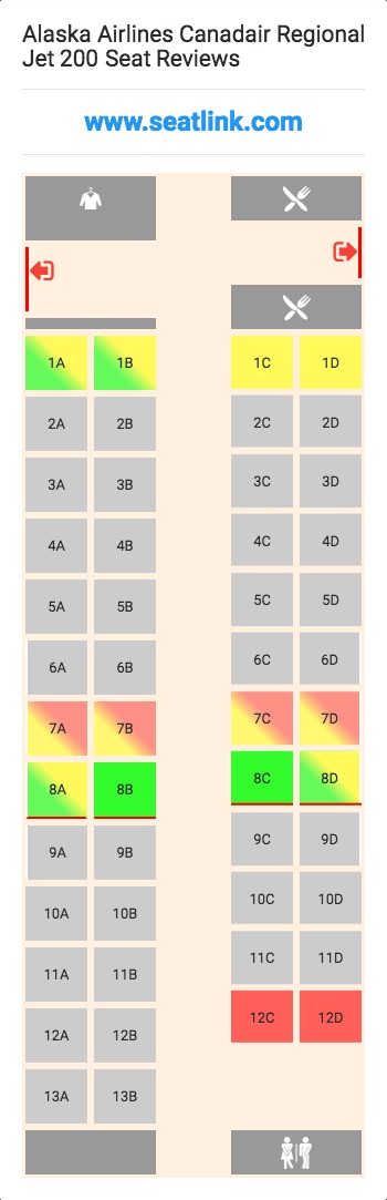 Alaska Airlines Canadair Regional Jet 200 (CR2) Seat Map