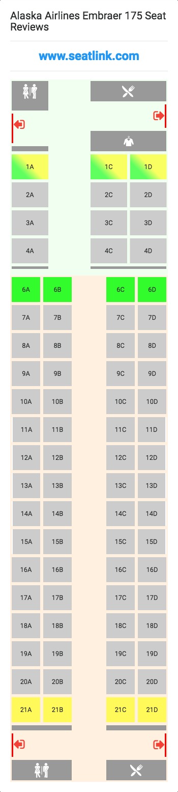 Alaska Airlines Embraer 175 Seating Chart Updated July 2020