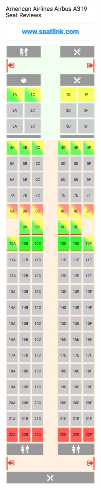 American Airlines Airbus A319 (319) Seat Map