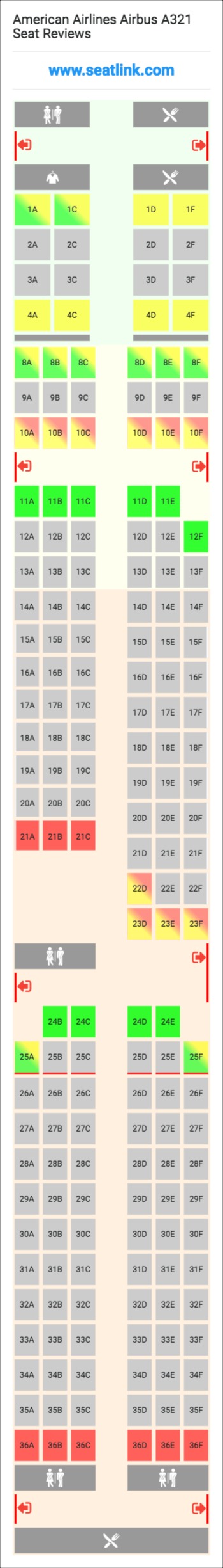 American Airlines Airbus A321 (321) Seat Map