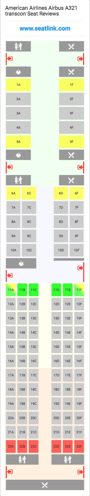 American Airlines Airbus A321 Transcon Seating Chart