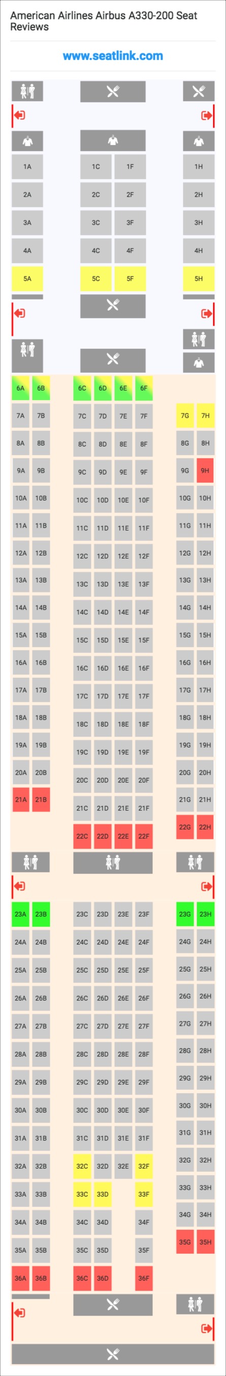 American Airlines Airbus A330-200 (332) Seat Map