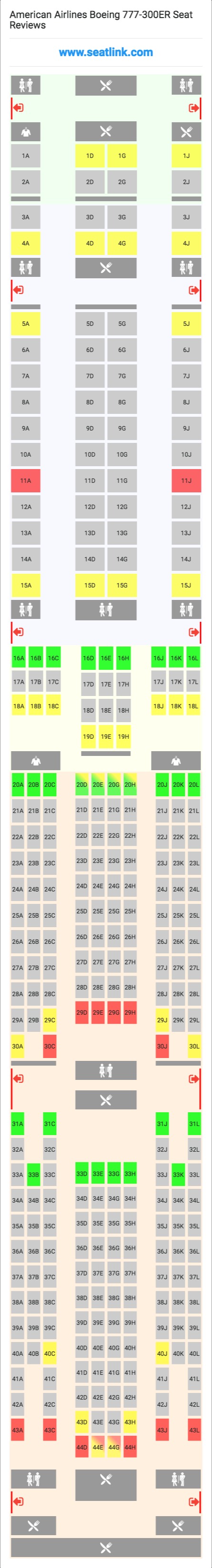American Airlines Boeing 777-300ER (77W) Seat Map