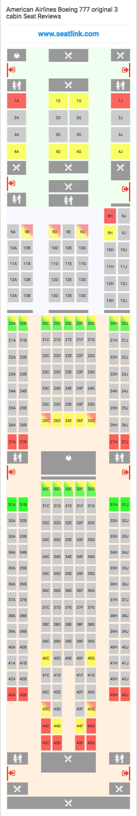 American Airlines Boeing 777 original 3 cabin (777) Seat Map