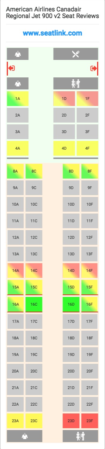 American Airlines Canadair Regional Jet 900 v2 (CR9) Seat Map
