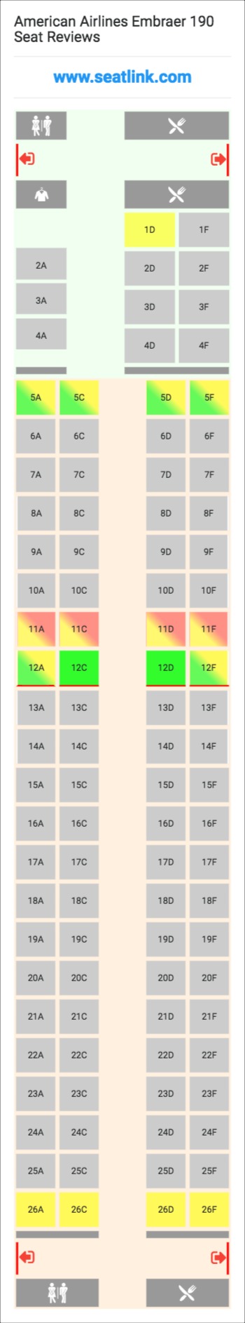 American Airlines Embraer 190 Seating Chart Updated July 2020