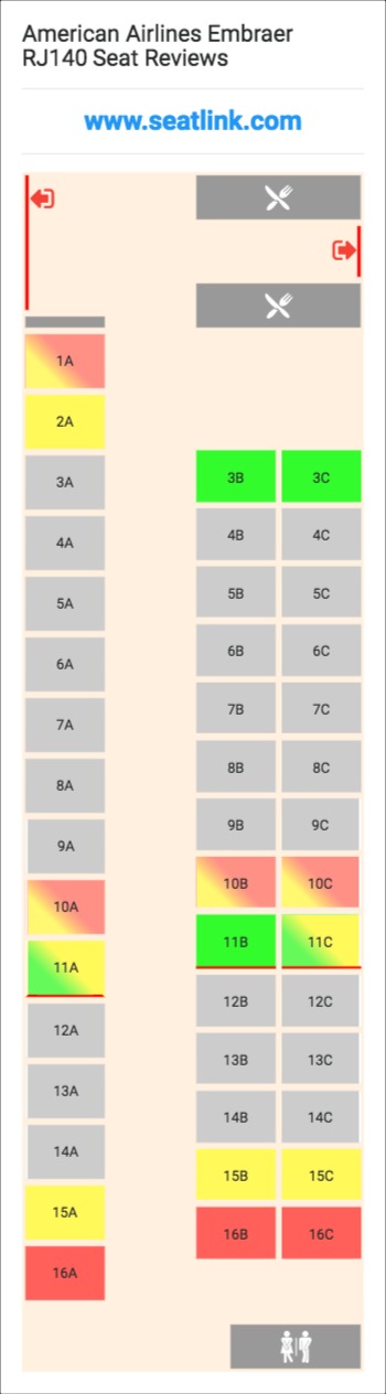 American Airlines Embraer RJ140 (ERD) Seat Map