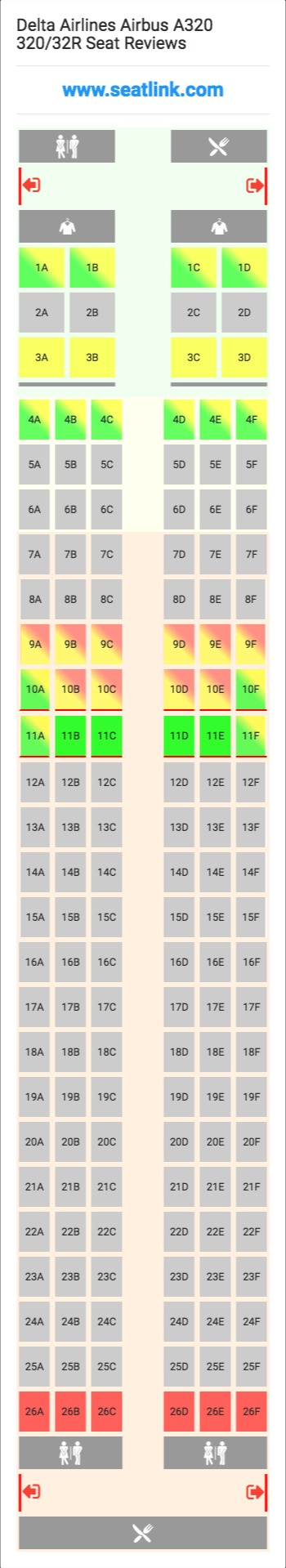 Delta Airlines Airbus A320 320/32R (320) Seat Map