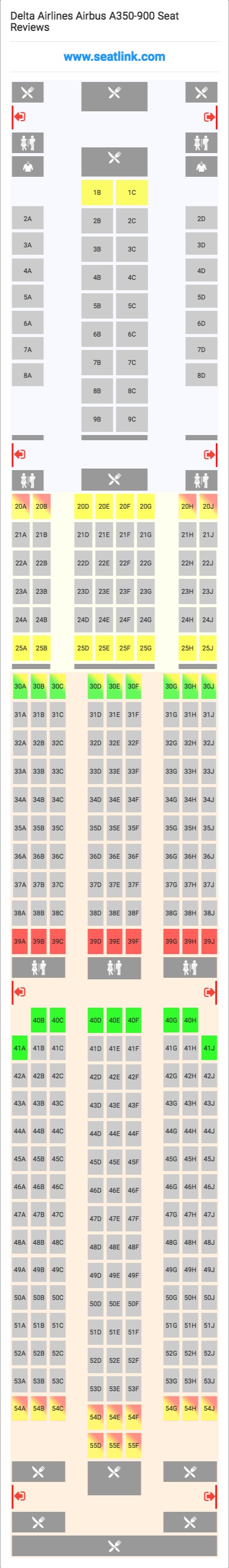 Delta Airlines Airbus A350-900 (359) Seat Map