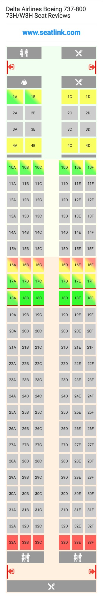 Delta Airlines Boeing 737-800 73H/W3H (73H) Seat Map