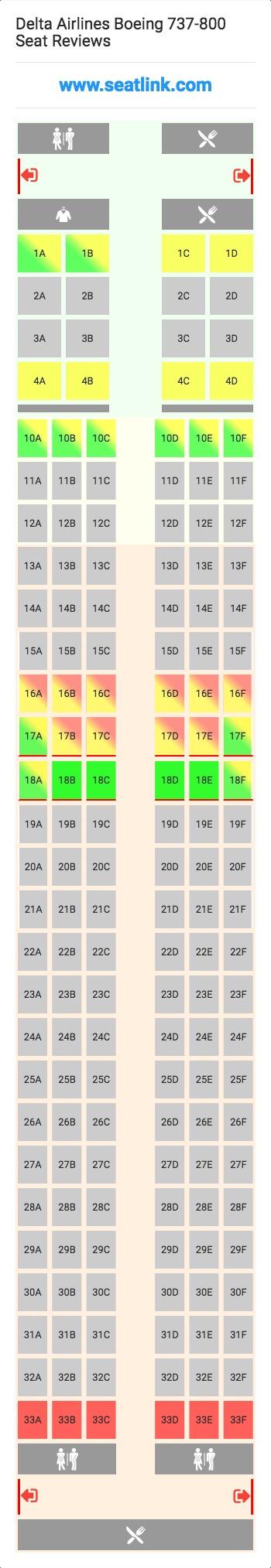 Delta Airlines Boeing 737-800 (738) Seat Map
