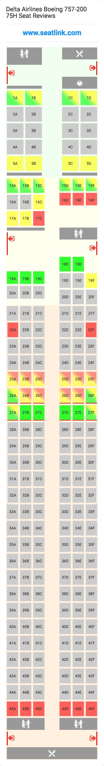 Delta Airlines Boeing 757-200 75H (752) Seat Map