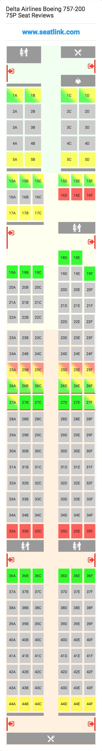 Delta Airlines Boeing 757-200 75P (752) Seat Map