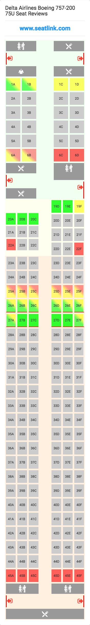 Delta Airlines Boeing 757-200 75U (757) Seat Map