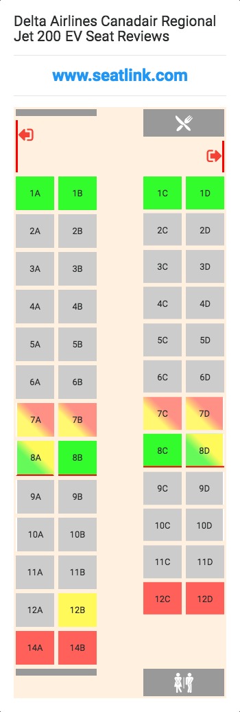 Delta Airlines Canadair Regional Jet 200 EV (CRJ) Seat Map