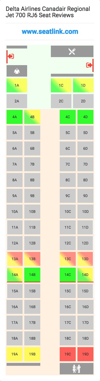 Delta Airlines Canadair Regional Jet 700 RJ6 (CR7) Seat Map