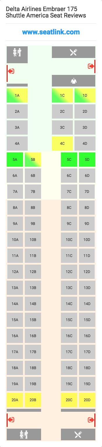 Delta Airlines Embraer 175 Shuttle America (E75) Seat Map