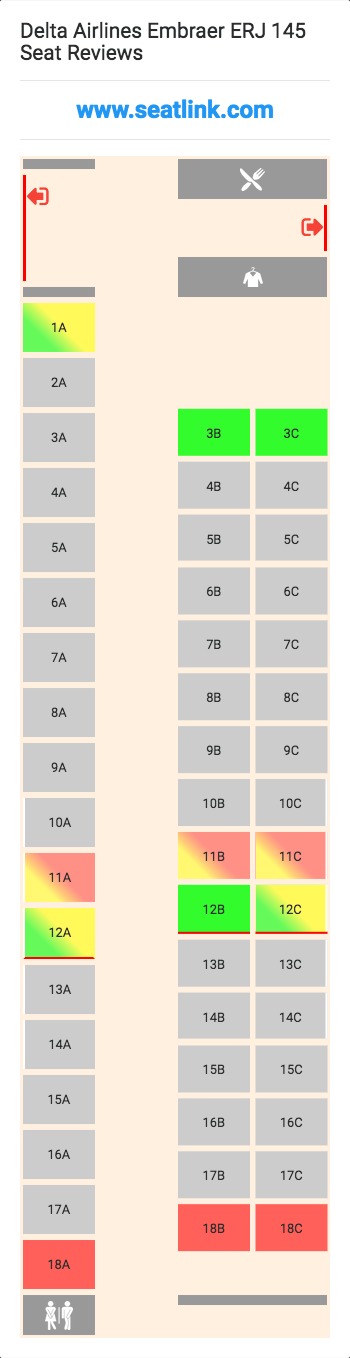 Delta Airlines Embraer ERJ 145 (ERJ) Seat Map