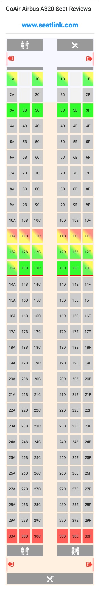 GoAir Airbus A320 (320) Seat Map