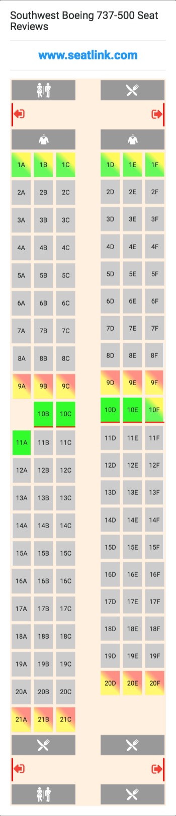 Southwest Boeing 737-500 (735) Seat Map