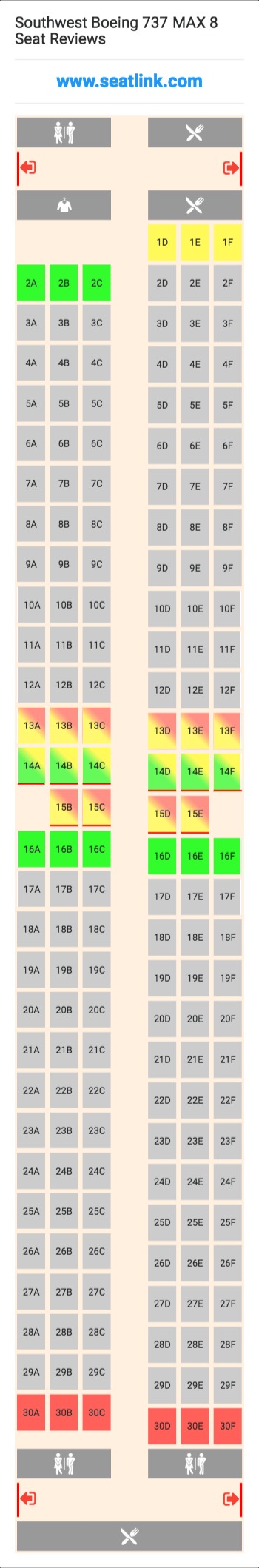 Southwest Boeing 737 MAX 8 (7M8) Seat Map