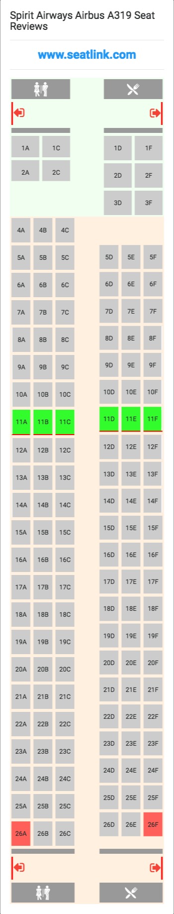 Spirit Airways Airbus A319 Seating Chart - Updated January 2020 - SeatLink